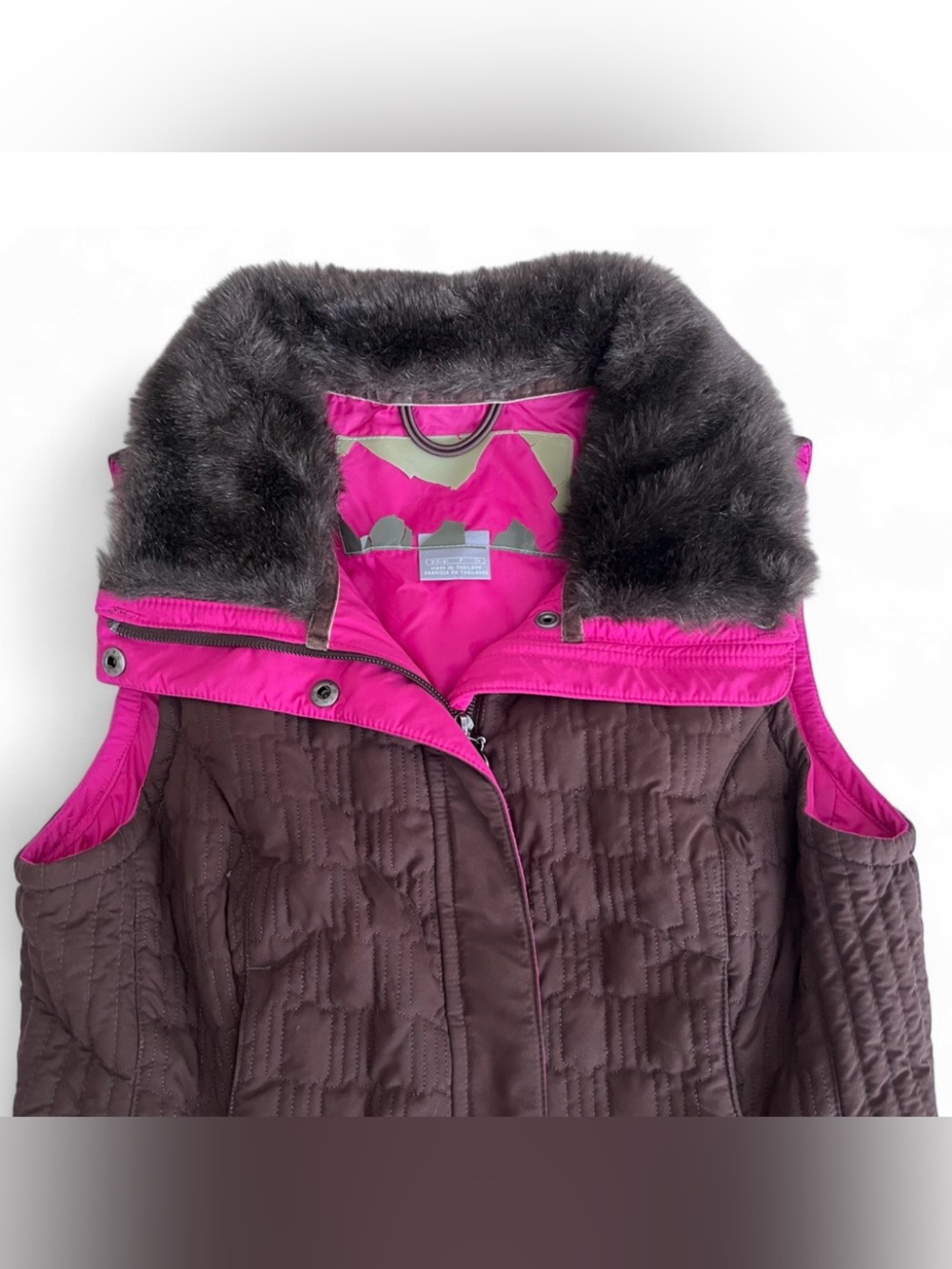 NIKE Quilted Athletic Jacket Vest SIZE S (4-6) WOMENS Full Zip Faux Fur Nylon - Picture 3 of 12